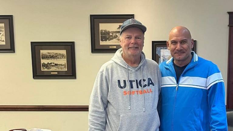 Stanhope Councilman Bill Thornton and Stanhope Mayor Gene Wronko at Nov. 1 food drive.